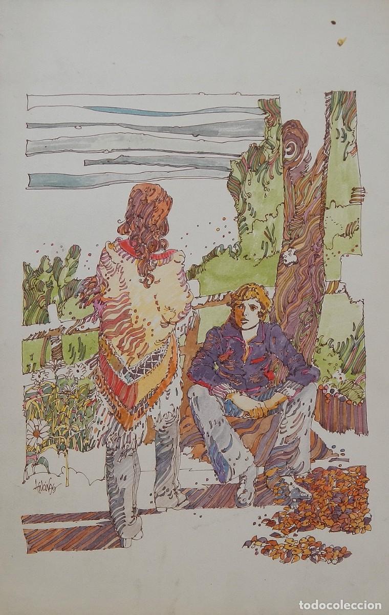 Arte: Carlos Enrique Lencinas G&oacute;mez. Tinta y acuarela sobre papel. &rdquo;Pareja de enamorados y &aacute;rbol&rdquo;.