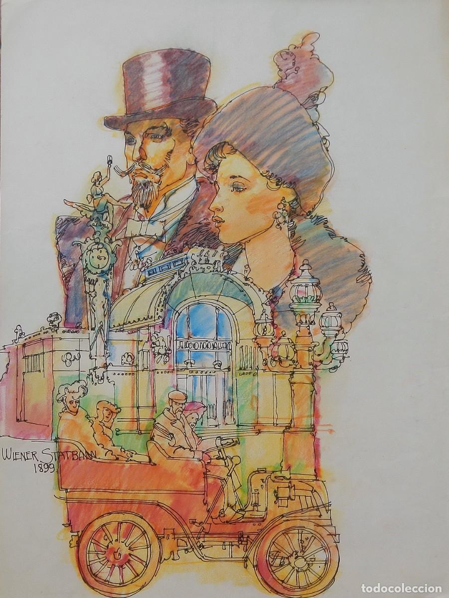 Arte: Carlos Enrique Lencinas G&oacute;mez. Tinta y acuarela sobre papel. &rdquo;Wiener Stadtbahn&rdquo;. Sin firmar.