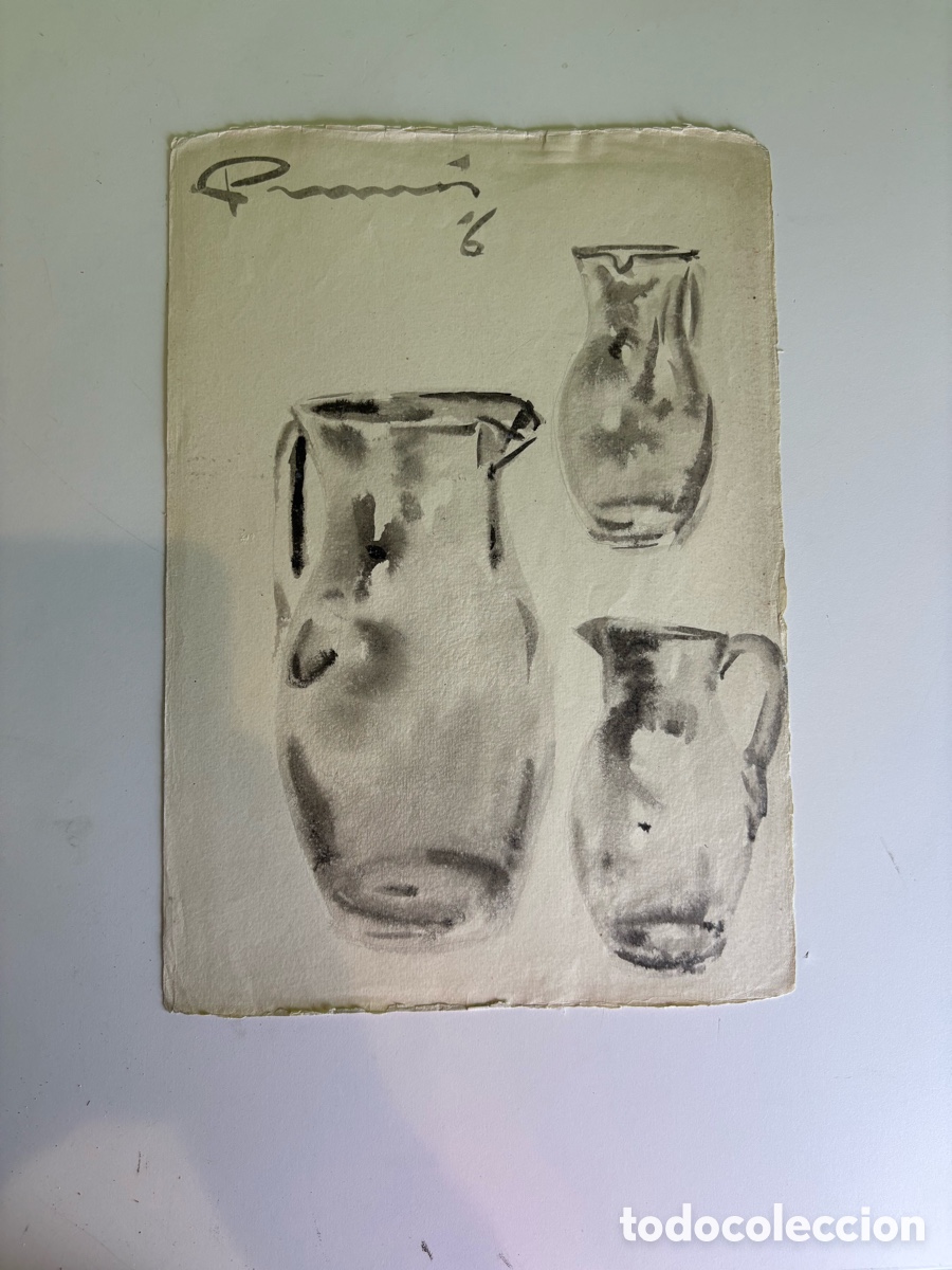 Arte: Dibujo original firmado Boj&oacute; (a estudiar) 1956 &ndash; Estudio de jarras