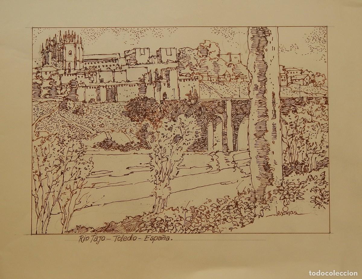 Arte: Carlos Enrique Lencinas G&oacute;mez. Tinta sobre papel. &rdquo;R&iacute;o Tajo. Toledo&rdquo;. Firmado a mano.