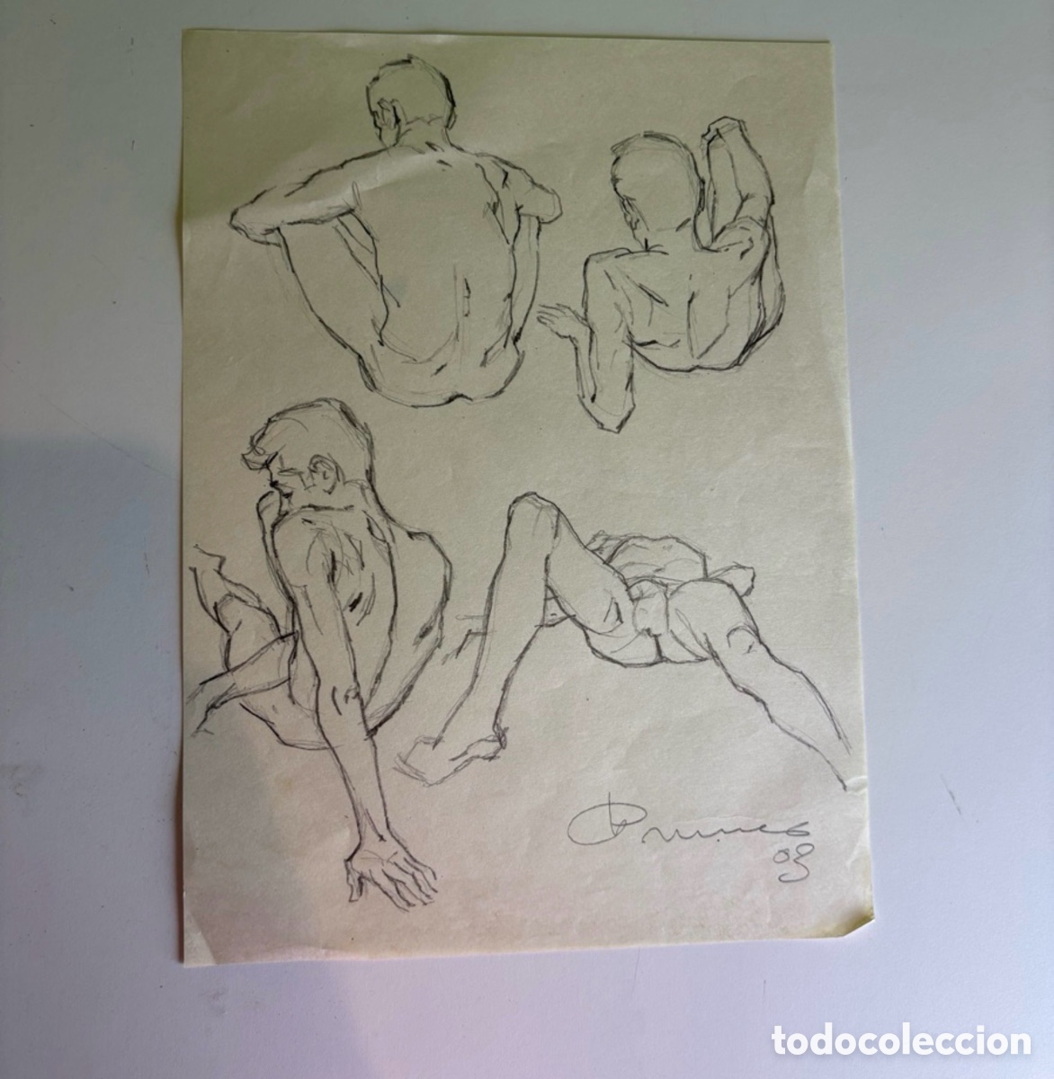 Arte: Carles Prun&eacute;s (1937-2017) Dibujo original firmado 2003 &ndash; Estudios acad&eacute;micos de desnudos