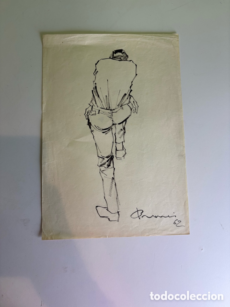 Arte: Carles Prun&eacute;s (1937-2017) Dibujo original firmado 1962 &ndash; Estudio de figura masculina de espaldas
