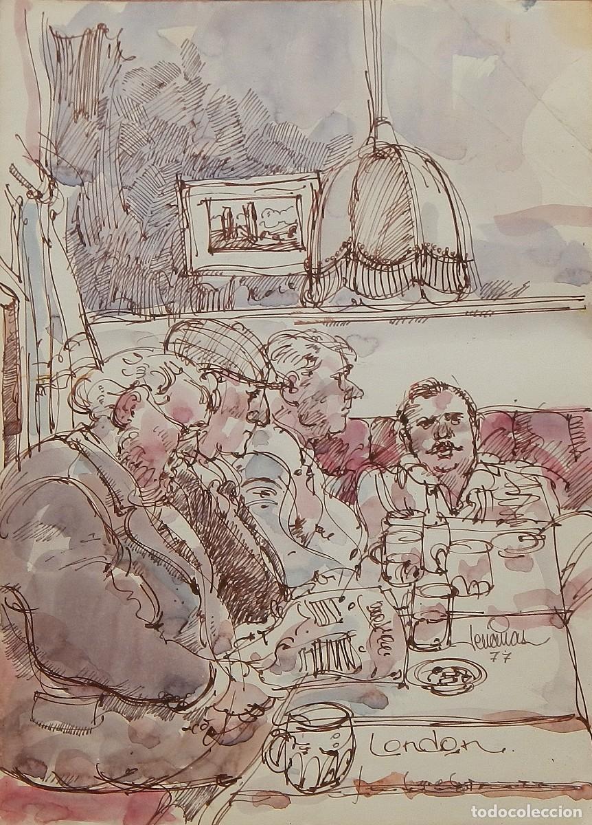 Arte: Carlos Enrique Lencinas G&oacute;mez. Tinta y acuarela sobre papel &rdquo;Pub ingl&eacute;s. London. Londres.&rdquo;. 1977.