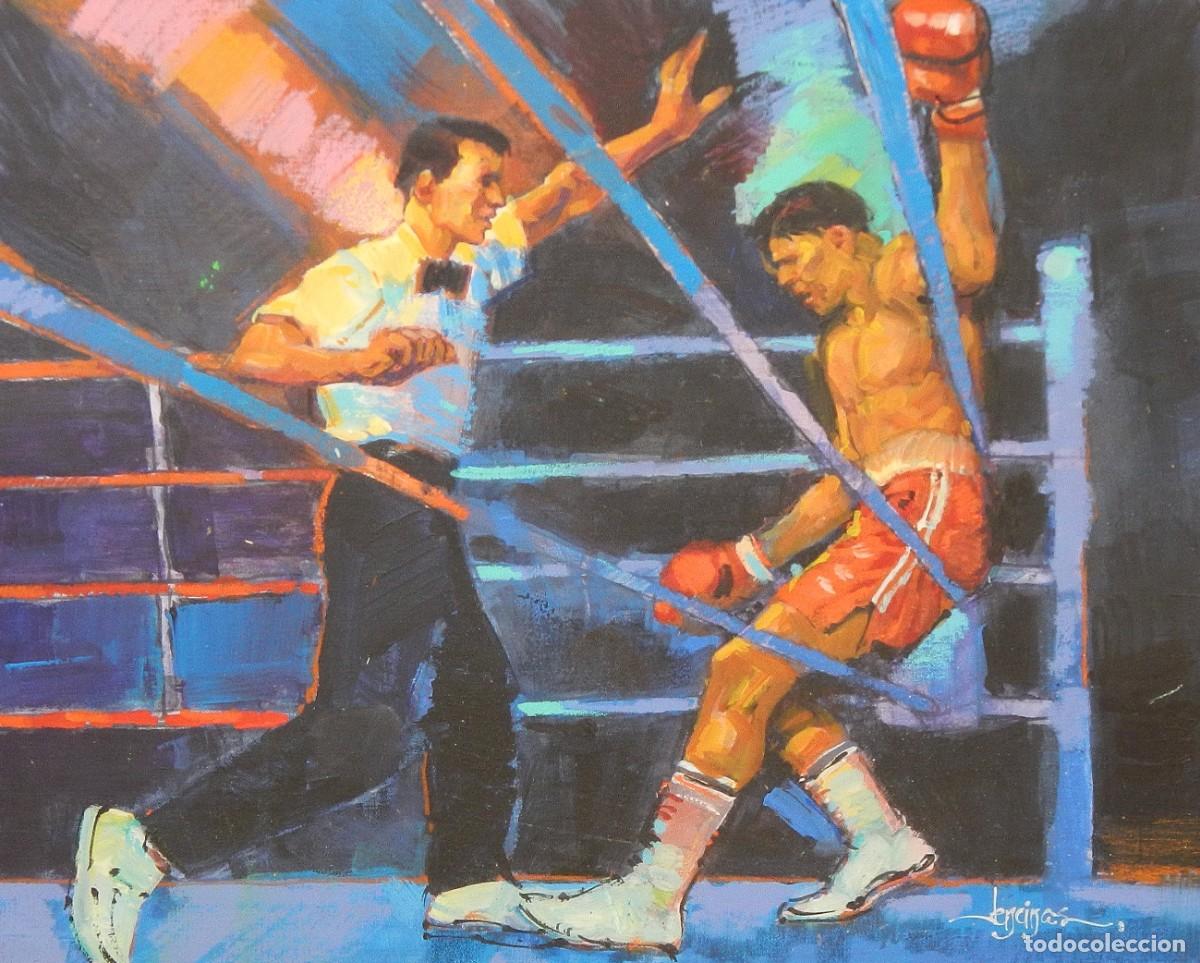 Arte: Carlos Enrique Lencinas G&oacute;mez. Acr&iacute;lico sobre papel &rdquo;Boxeador en el ring&rdquo;. Firmado a mano.