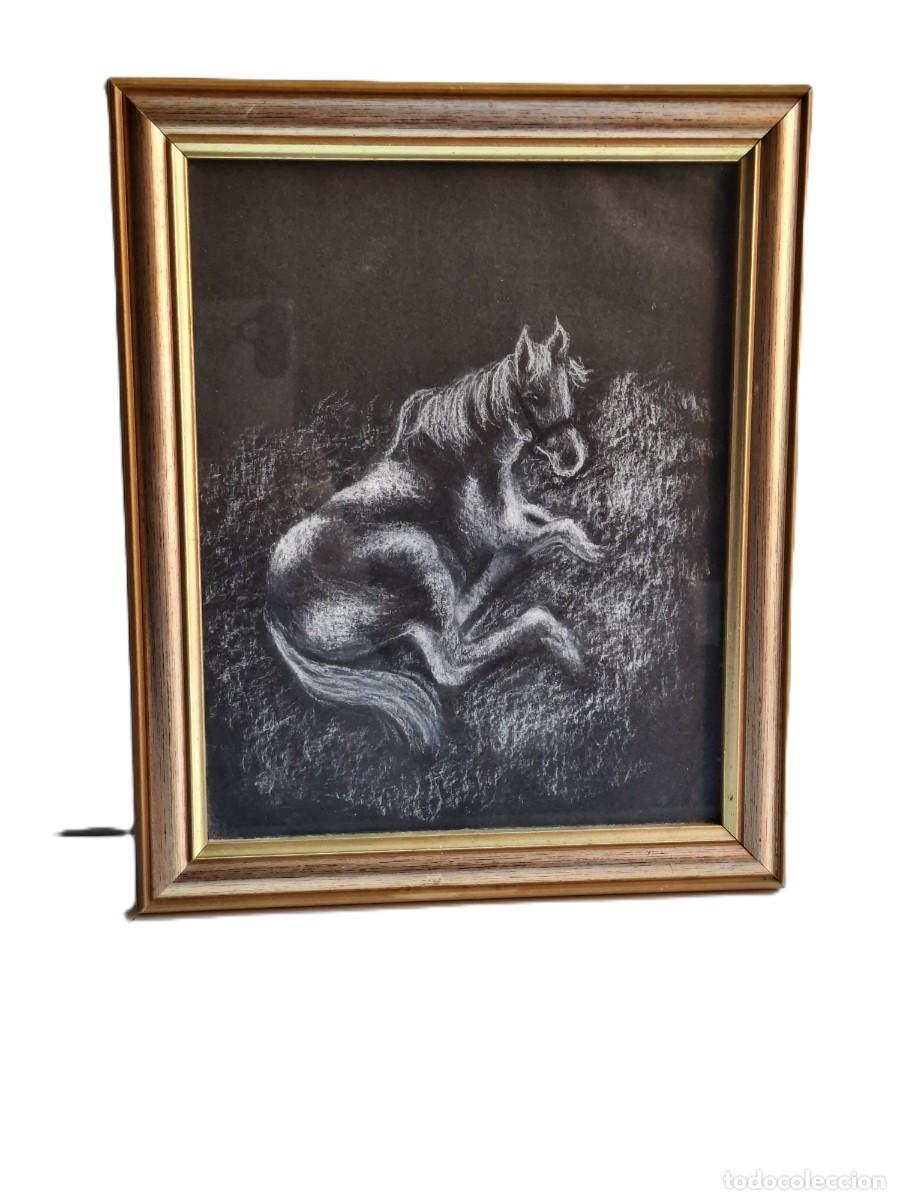 Arte: DIBUJO ORIGINAL DE CABALLO A TIZA, ENMARCADO CON CRISTAL 29X24 CM