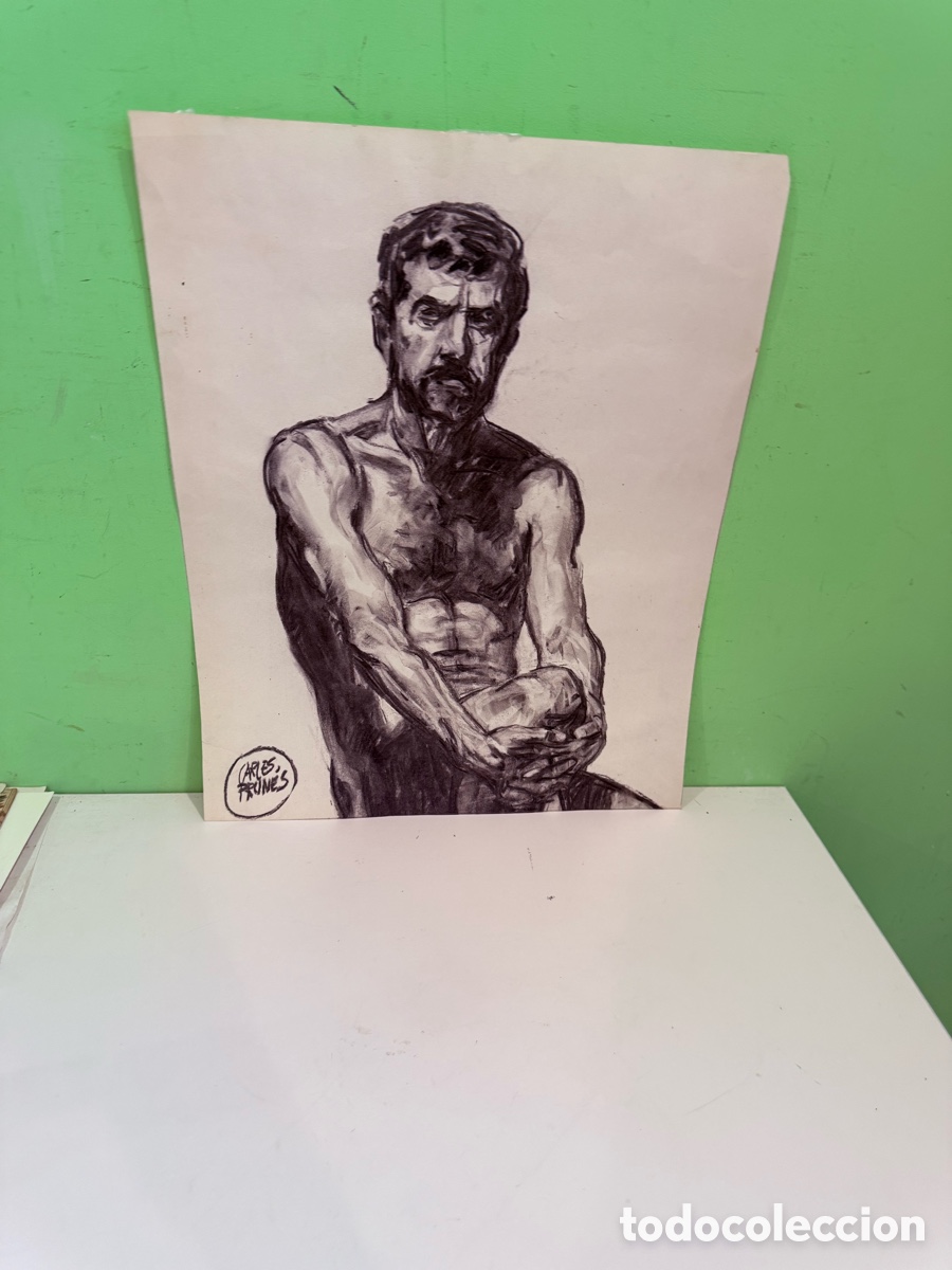 Arte: Carles Prun&eacute;s (1937-2017) Dibujo a tinta sobre papel &ndash; Estudio de desnudo masculino firmado)