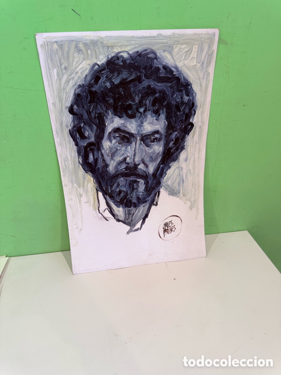 Arte: Carles Prun&eacute;s (1937-2017) &Oacute;leo sobre papel &ndash; Estudio de retrato masculino firmado (50x32 cm)
