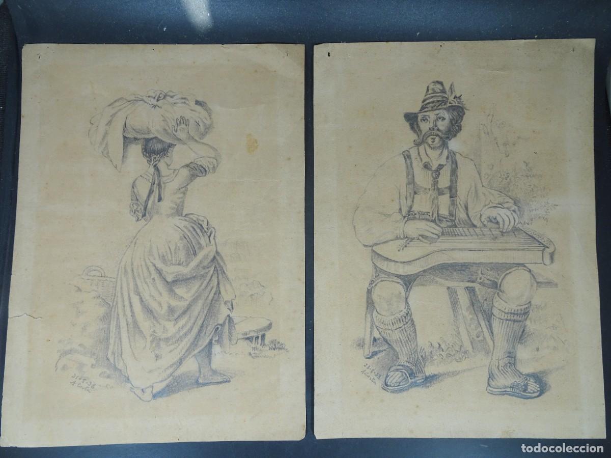 Arte: LOTE DE 2 DIBUJOS CARBONCILLO, FIRMADO A. COSTA, VER FOTOS