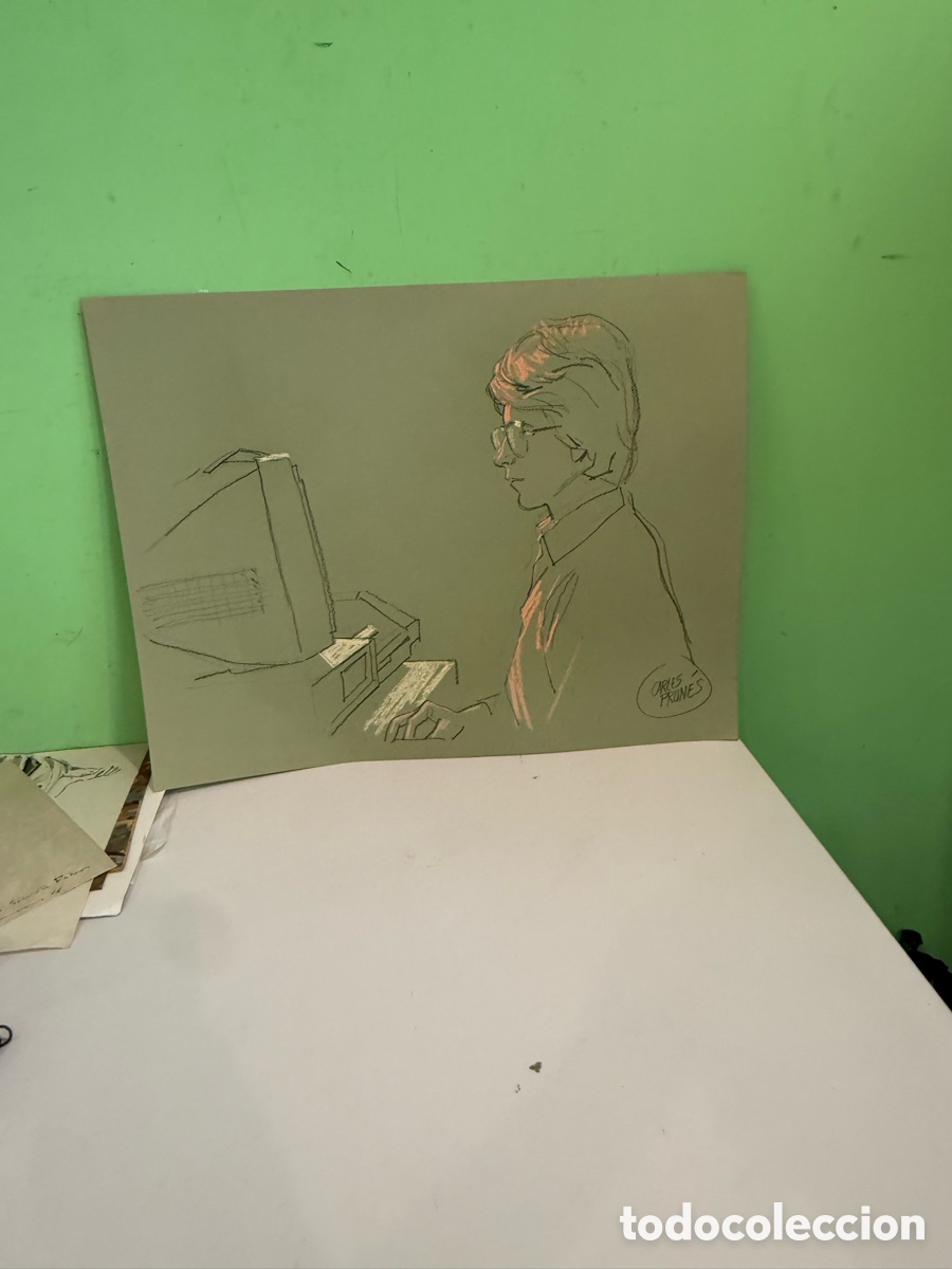 Kunst: Carles Prun&eacute;s (1937-2017) &Oacute;leo sobre papel &ndash; Estudio de pianista firmado (65x50cm).