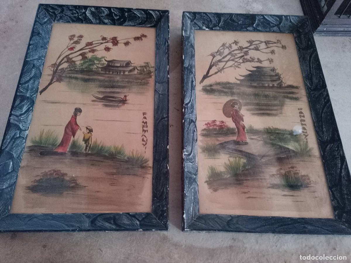 Arte: Pareja cuadros dibujo japones tinta china a&ntilde;os 60