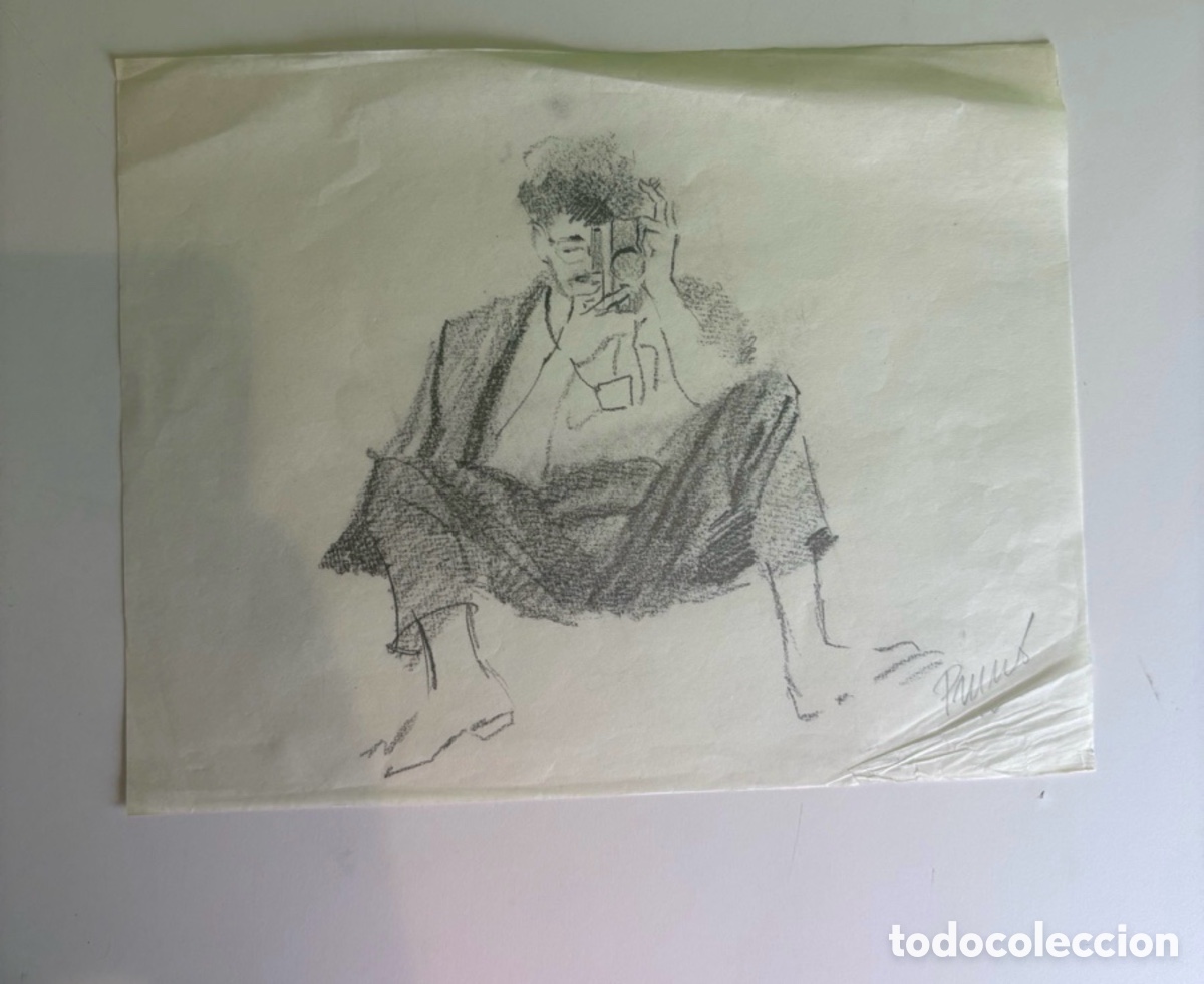 Art: Carles Prun&eacute;s (1937-2017) Dibujo original sobre papel &ndash; Estudio de figura masculina firmado