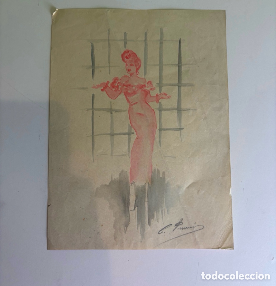Art: Carles Prun&eacute;s (1937-2017) Acuarela original sobre papel &ndash; Figura femenina firmada