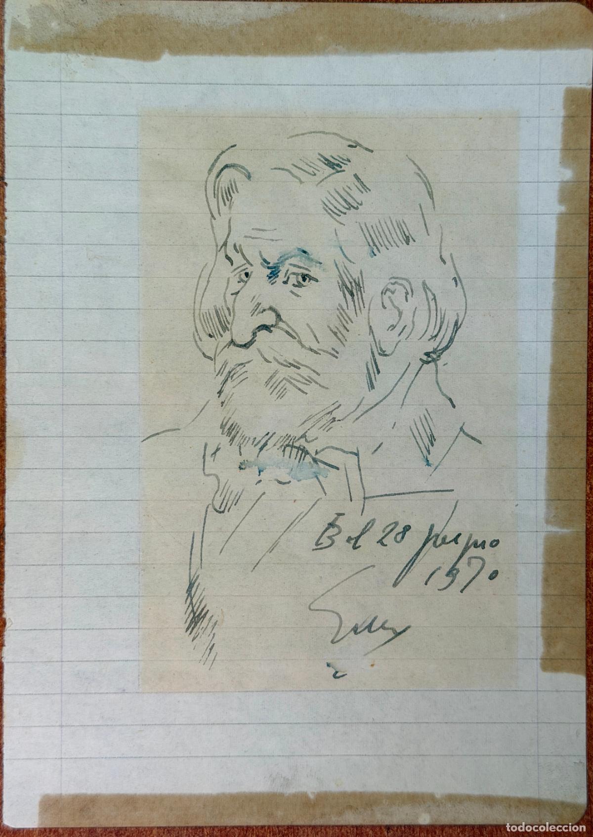 Arte: dibujo original firmado y fechado en 1970 , a identificar , retrato