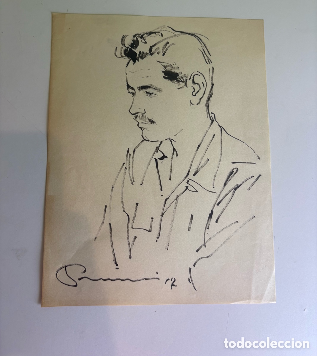Art: Carles Prun&eacute;s (1937-2017) Dibujo original a tinta sobre papel &ndash; Retrato masculino firmado