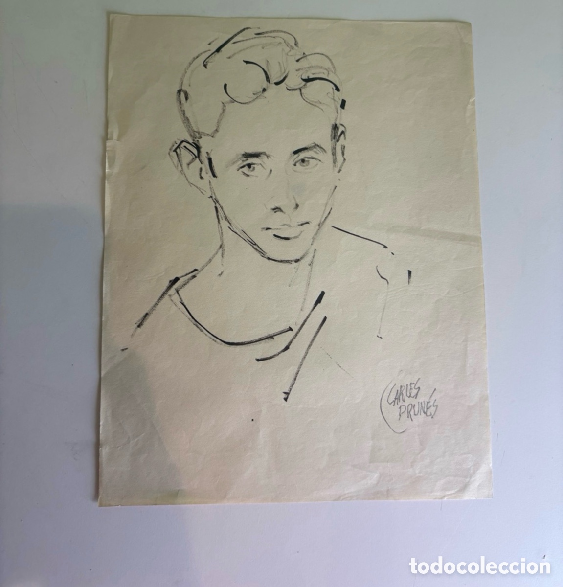Art: Carles Prun&eacute;s (1937-2017) Dibujo original sobre papel &ndash; Retrato juvenil firmado