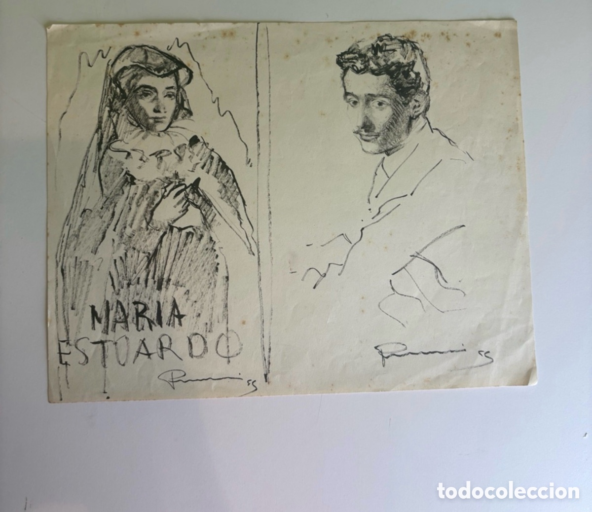 Art: Carles Prun&eacute;s (1937-2017) Dibujo original doble sobre papel 1955