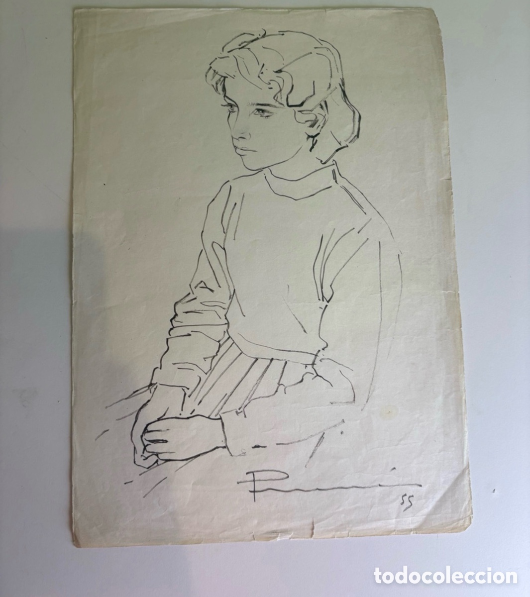 Art: Carles Prun&eacute;s (1937-2017) Dibujo original sobre papel &ndash; Retrato femenino (1955)