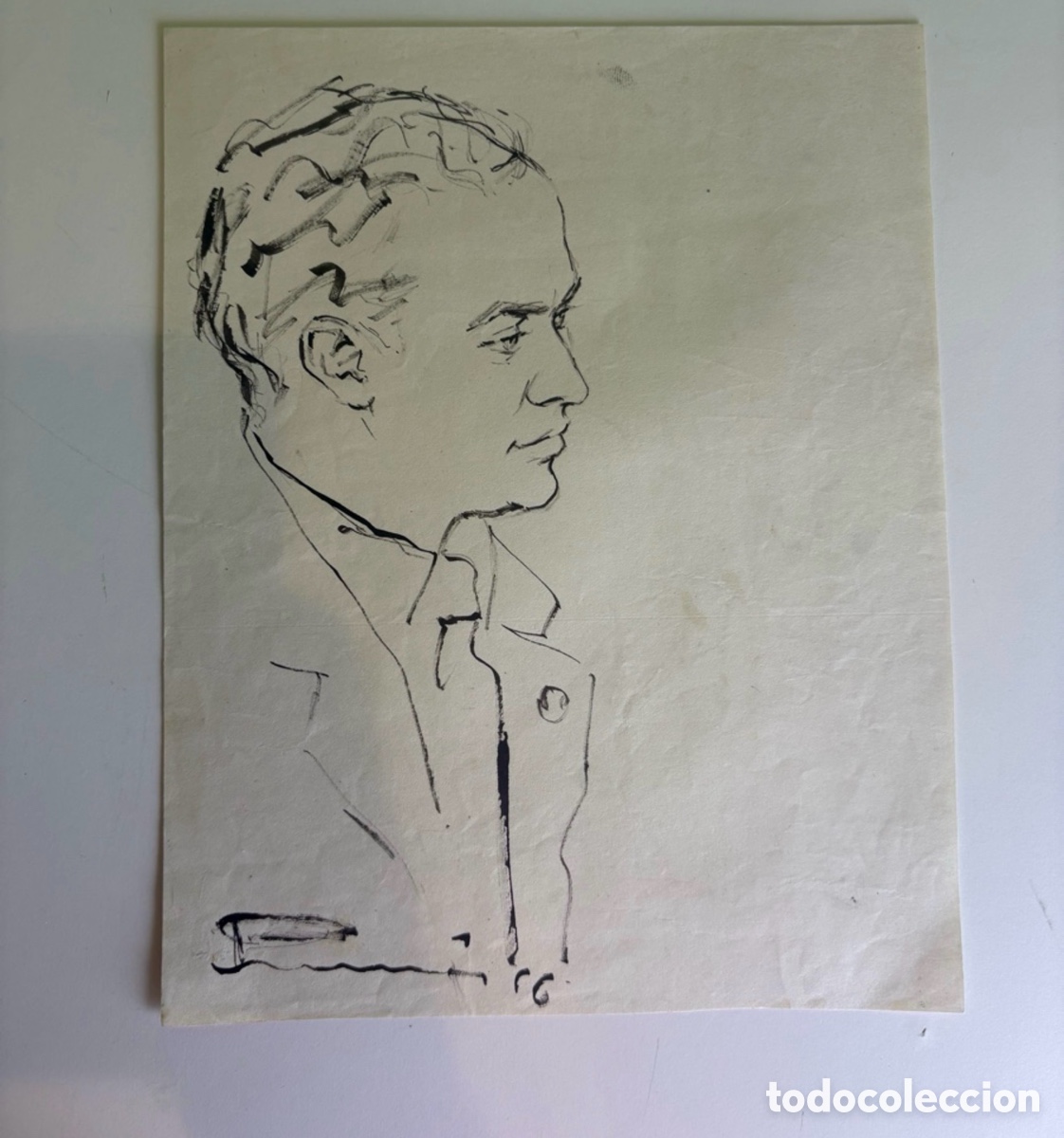 Art: Carles Prun&eacute;s (1937-2017) Dibujo original sobre papel &ndash; Retrato masculino de perfil (1956)