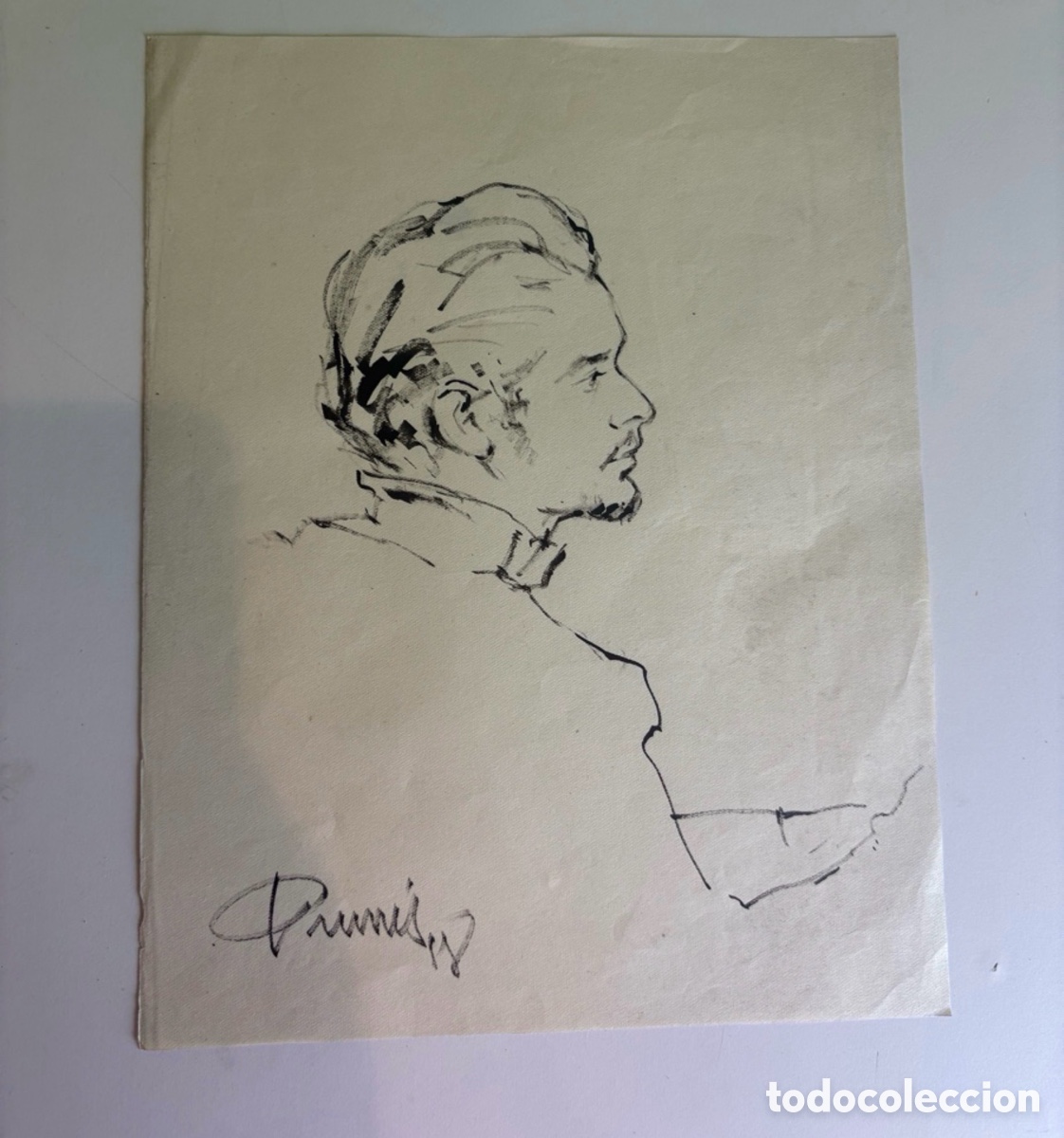 Kunst: Carles Prun&eacute;s (1937-2017) Dibujo original sobre papel &ndash; Retrato masculino de perfil