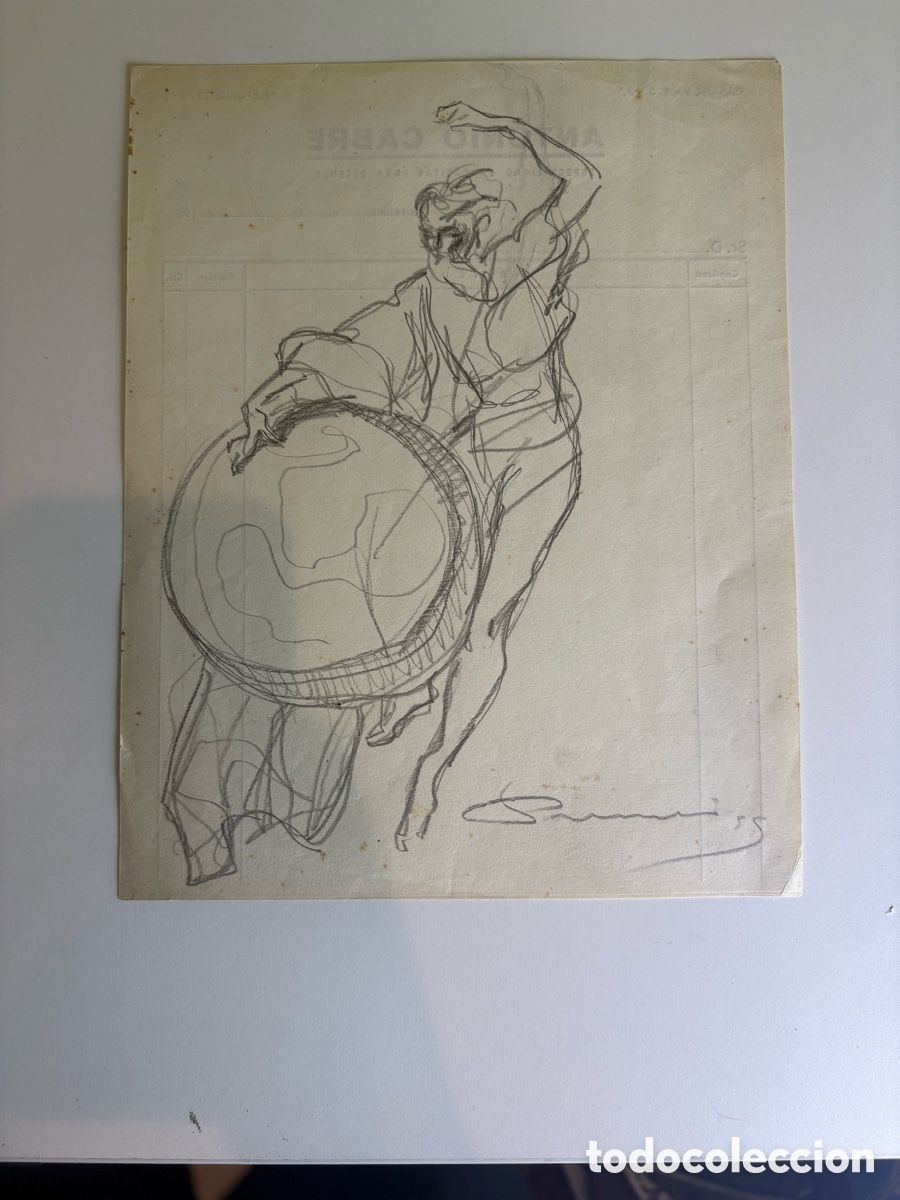Kunst: Carles Prun&eacute;s (1937-2017) Dibujo original sobre papel &ndash; Estudio de bailaora con mant&oacute;n, firmado 1955