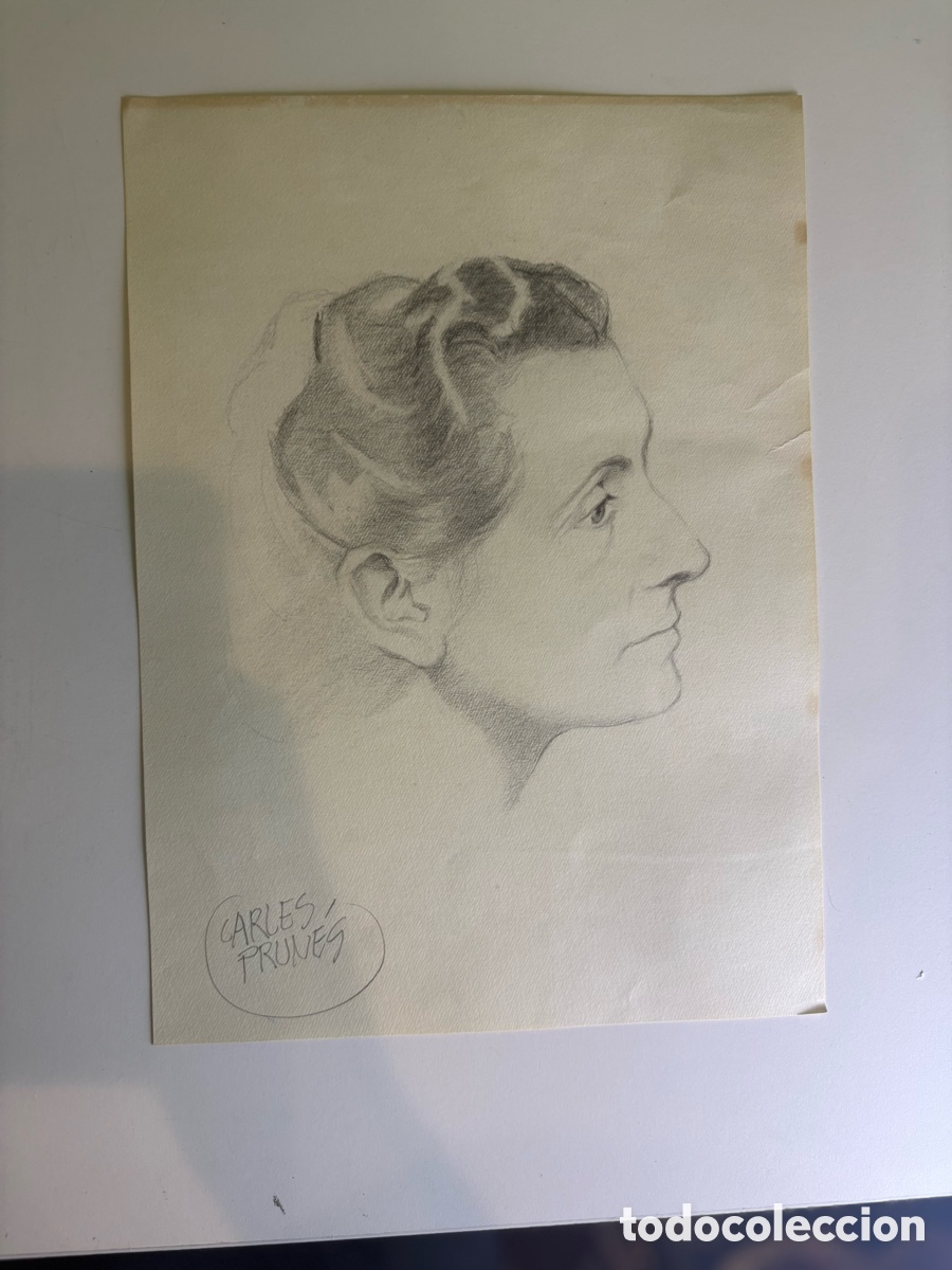 Kunst: Carles Prun&eacute;s (1937-2017) Dibujo original a l&aacute;piz sobre papel &ndash; Retrato masculino de perfil