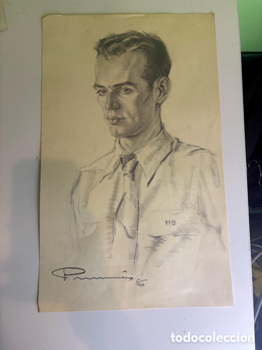 Kunst: Carles Prun&eacute;s (1937-2017) Dibujo original sobre papel &ndash; Retrato masculino de joven, firmado