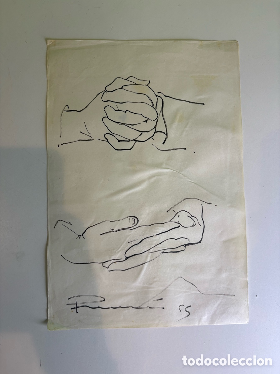 Kunst: Carles Prun&eacute;s (1937-2017) Dibujo original sobre papel &ndash; Estudio de manos, firmado
