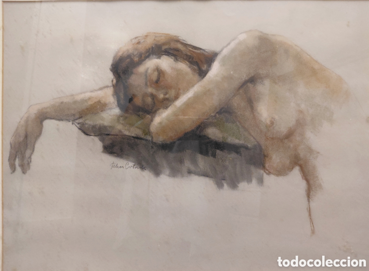 Kunst: Felisa Cortada (1934). Mujer recostada, pastel sobre papel.