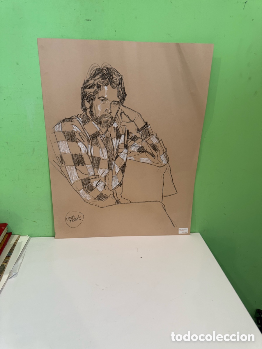 Kunst: Carles Prun&eacute;s (1937-2017) &ndash; Dibujo original sobre papel firmado &ndash; Retrato masculino, 50 &times; 65 cm