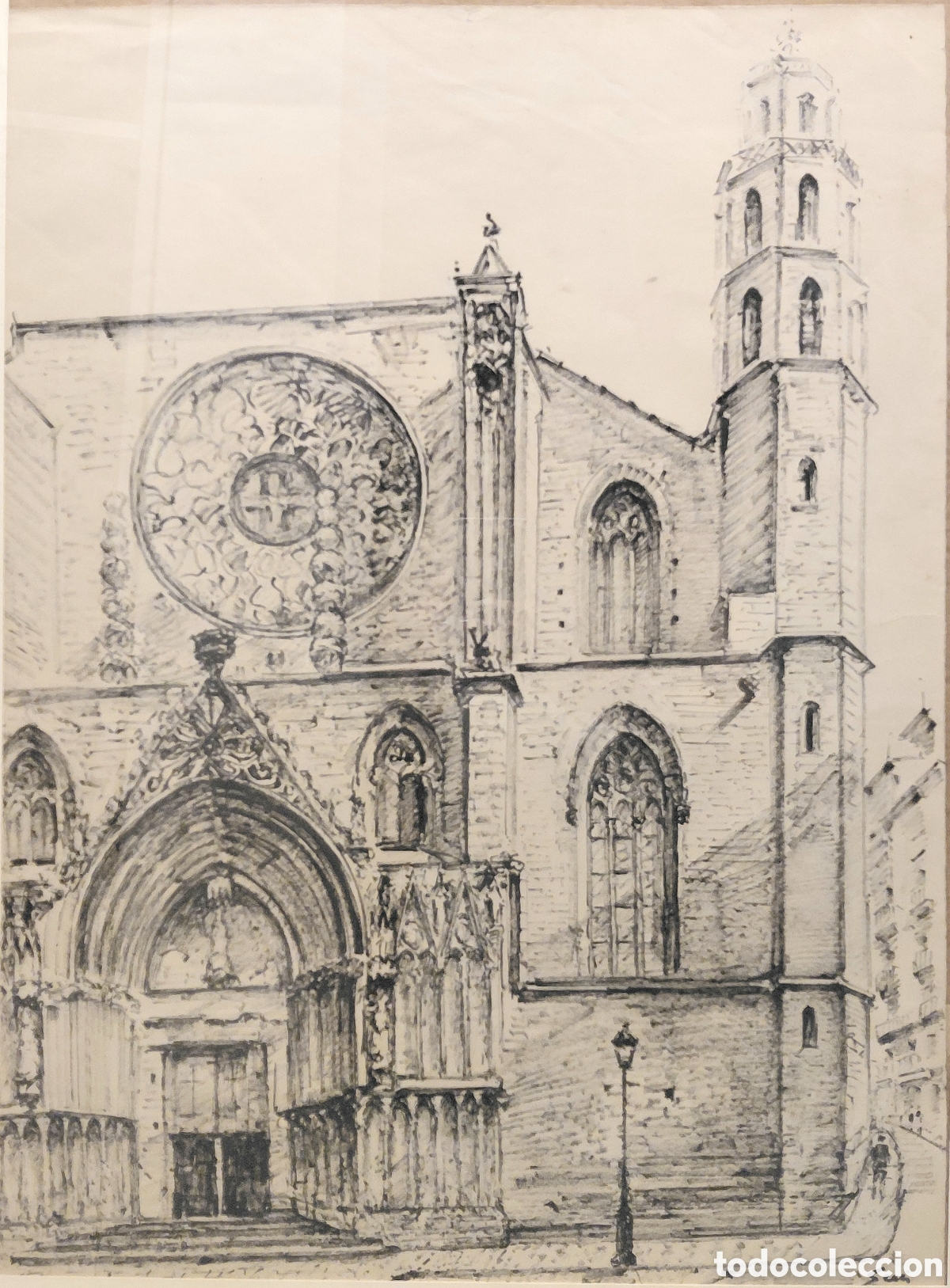 Kunst: Llu&iacute;s Re&ntilde;&eacute; Padrisa (1889-1963). &rdquo;Santa Mar&iacute;a del Mar&rdquo;, tinta sobre papel.