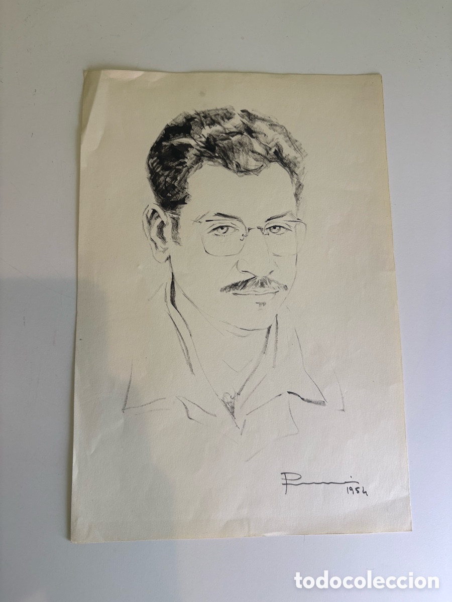 Kunst: Carles Prun&eacute;s (1937-2017) &ndash; Dibujo original firmado y fechado 1954 &ndash; Retrato masculino