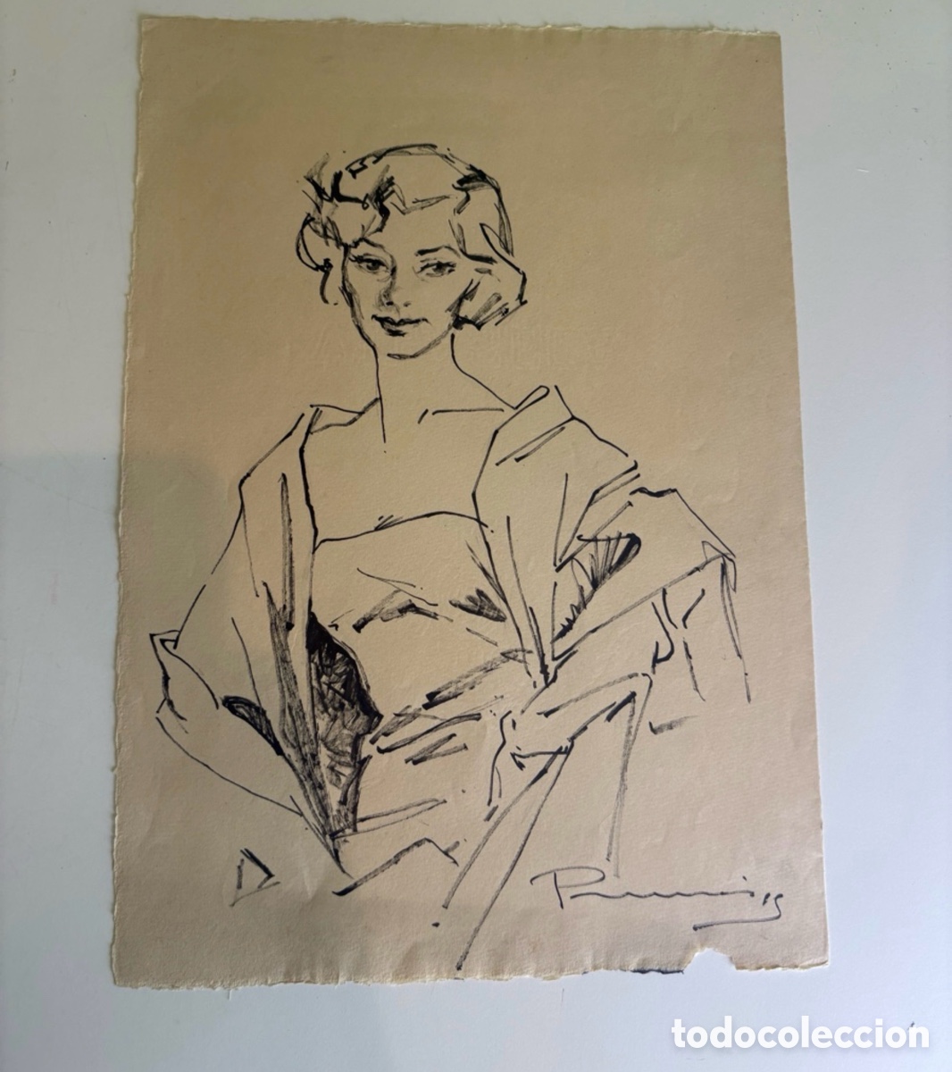 Kunst: Carles Prun&eacute;s (1937-2017) &ndash; Dibujo original sobre papel, retrato femenino firmado