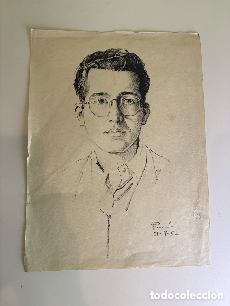 Art: Carles Prun&eacute;s (1937-2017) &ndash; Dibujo original firmado y fechado 31-7-1952 &ndash; Retrato masculino