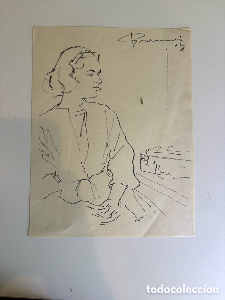 Art: Carles Prun&eacute;s (1937-2017) &ndash; Dibujo original sobre papel, retrato femenino firmado