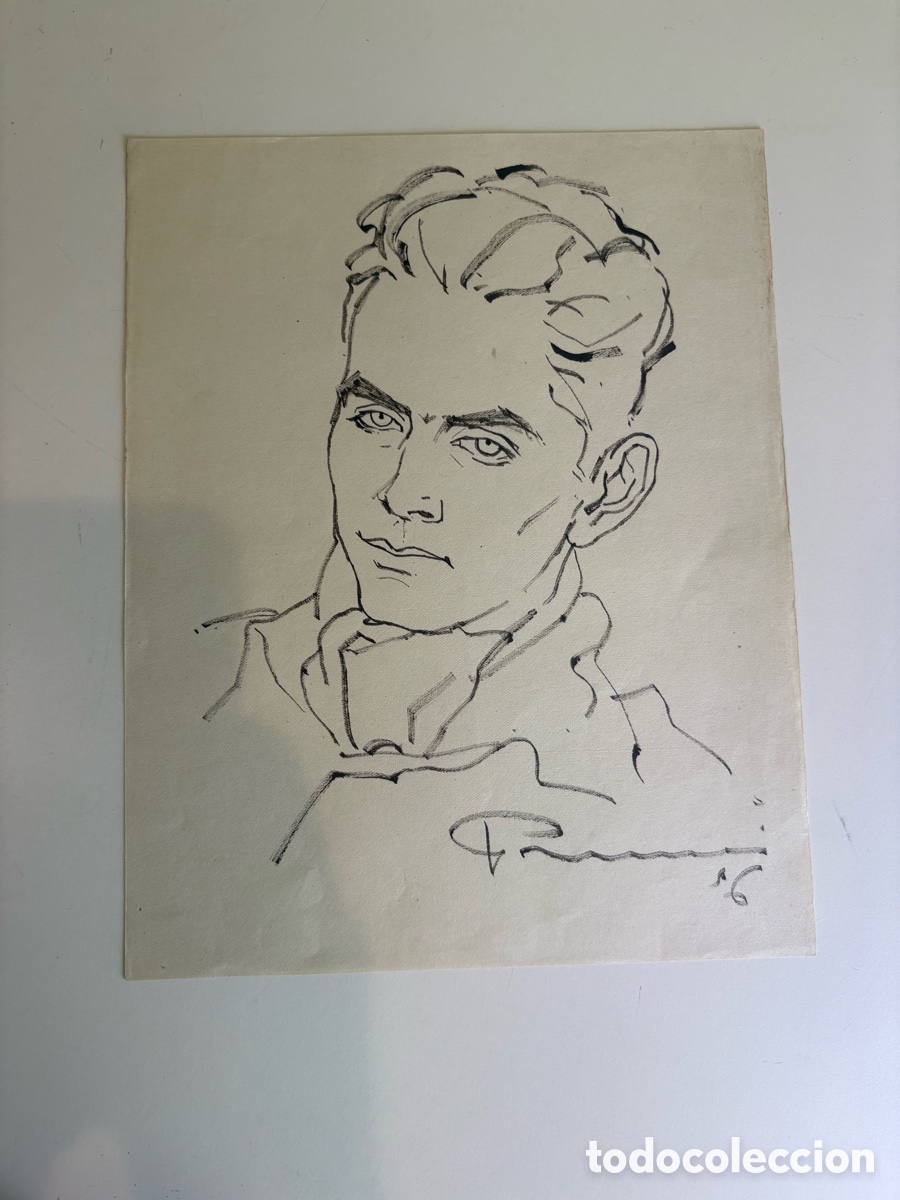 Art: Carles Prun&eacute;s (1937-2017) &ndash; Dibujo original sobre papel, Retrato masculino, firmado 1956