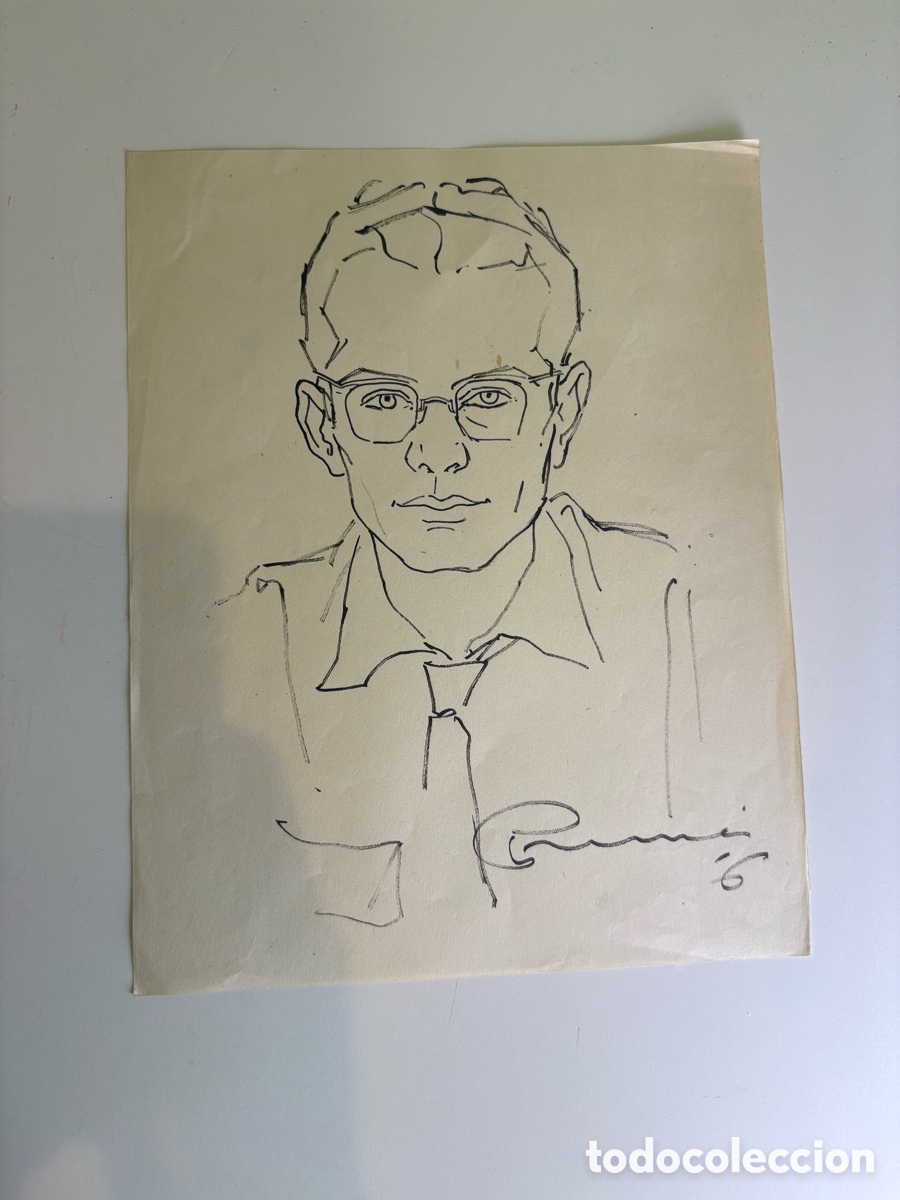 Art: Carles Prun&eacute;s (1937-2017) &ndash; Dibujo original sobre papel, Retrato masculino con gafas, firmado 1956