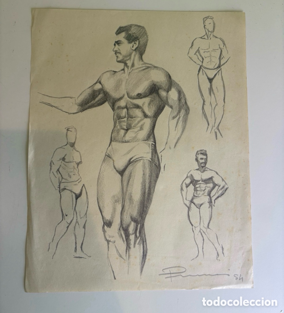 Art: Carles Prun&eacute;s (1937-2017) &ndash; Dibujo original sobre papel, Estudio anat&oacute;mico masculino, firmado 1954