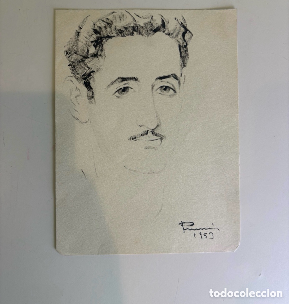 Art: Carles Prun&eacute;s (1937-2017) &ndash; Retrato masculino, dibujo sobre papel, firmado 1953