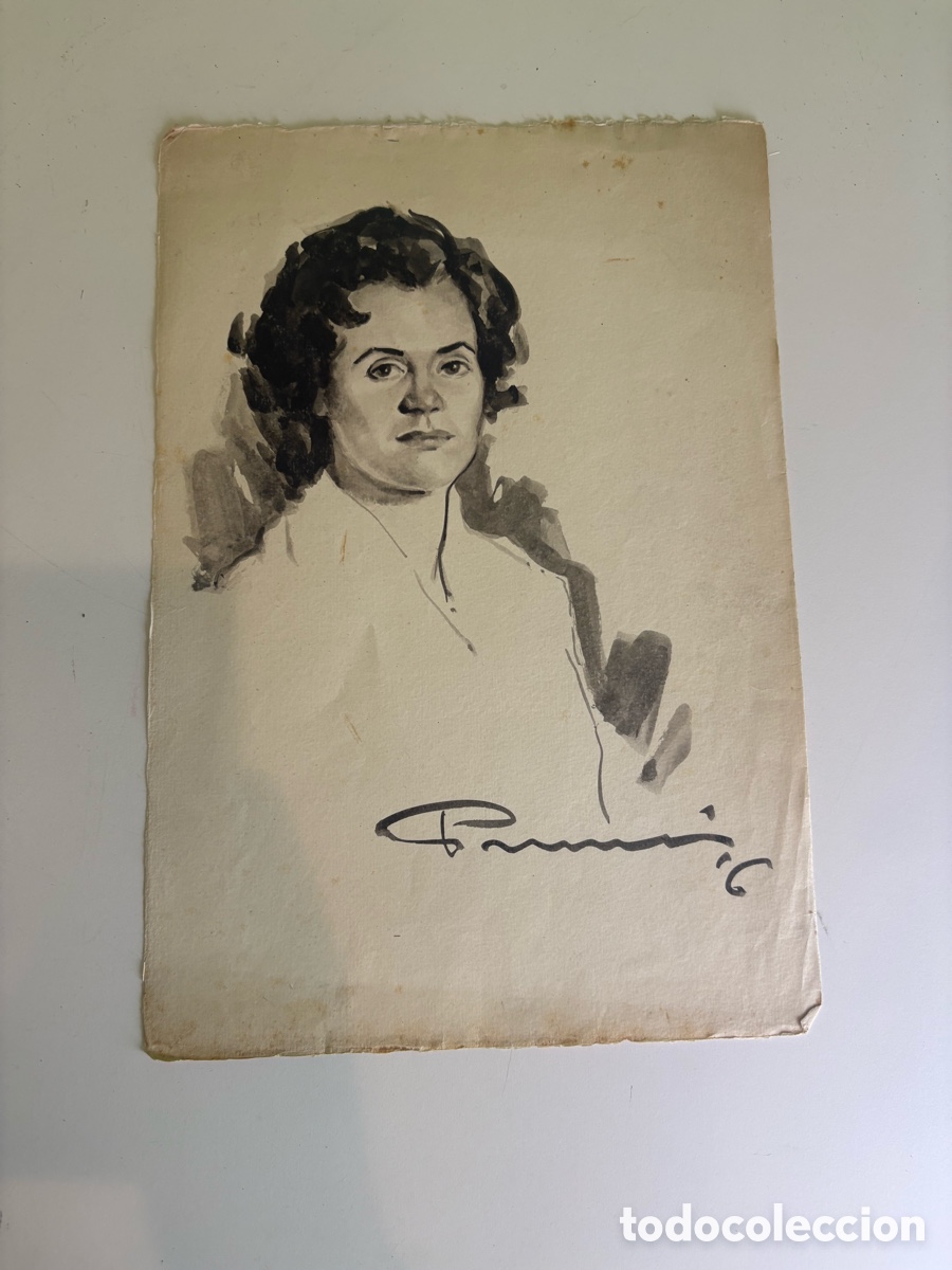 Art: Carles Prun&eacute;s (1937-2017) &ndash; Retrato femenino, dibujo original sobre papel, firmado