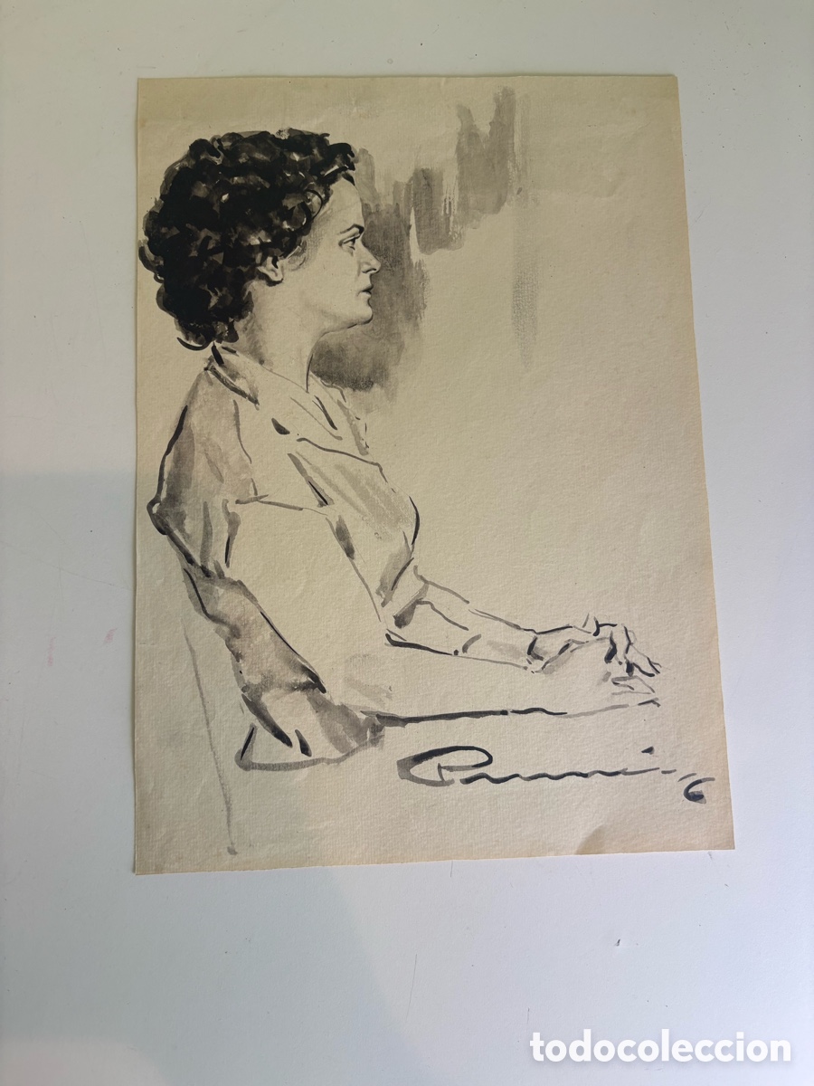 Art: Carles Prun&eacute;s (1937-2017) &ndash; Retrato femenino de perfil, dibujo original firmado