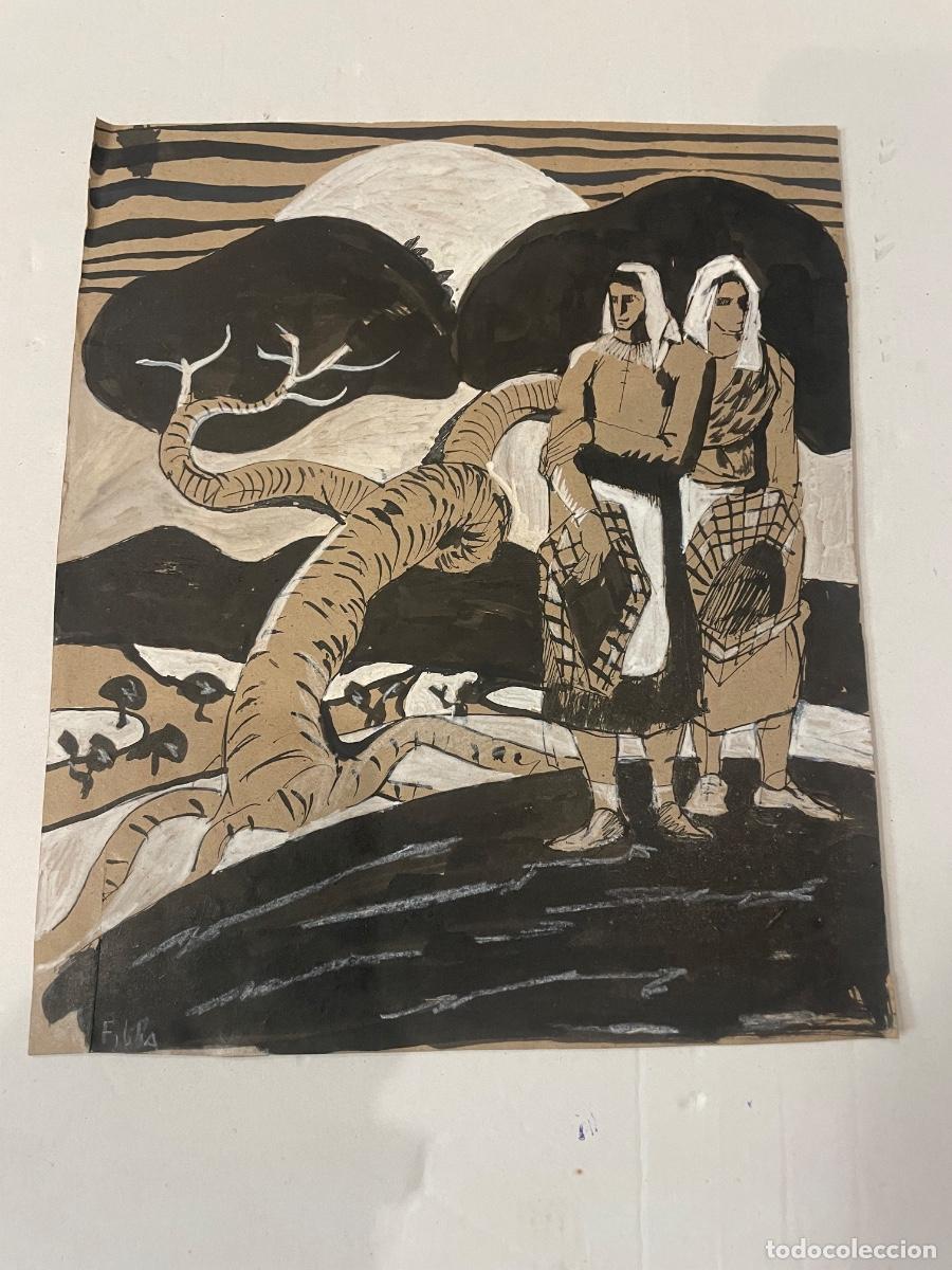 Arte: CLOTILDE PASCUAL FIBLA BARCELONA 1879-1957- ESPOSA DEL PINTOR SEBASTI&Aacute; JUNYER I VIDAL - DIBUJO TECNI