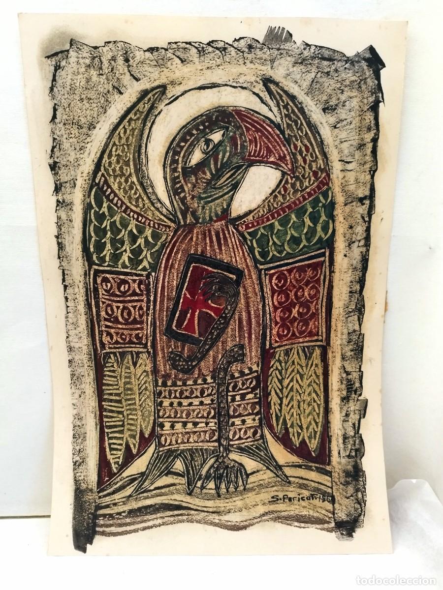 Art: Santiago Pericot. San Juan. T&eacute;cnica mixta sobre papel. Ceras y acuarela. El Masnou, 1961. 38x57cm