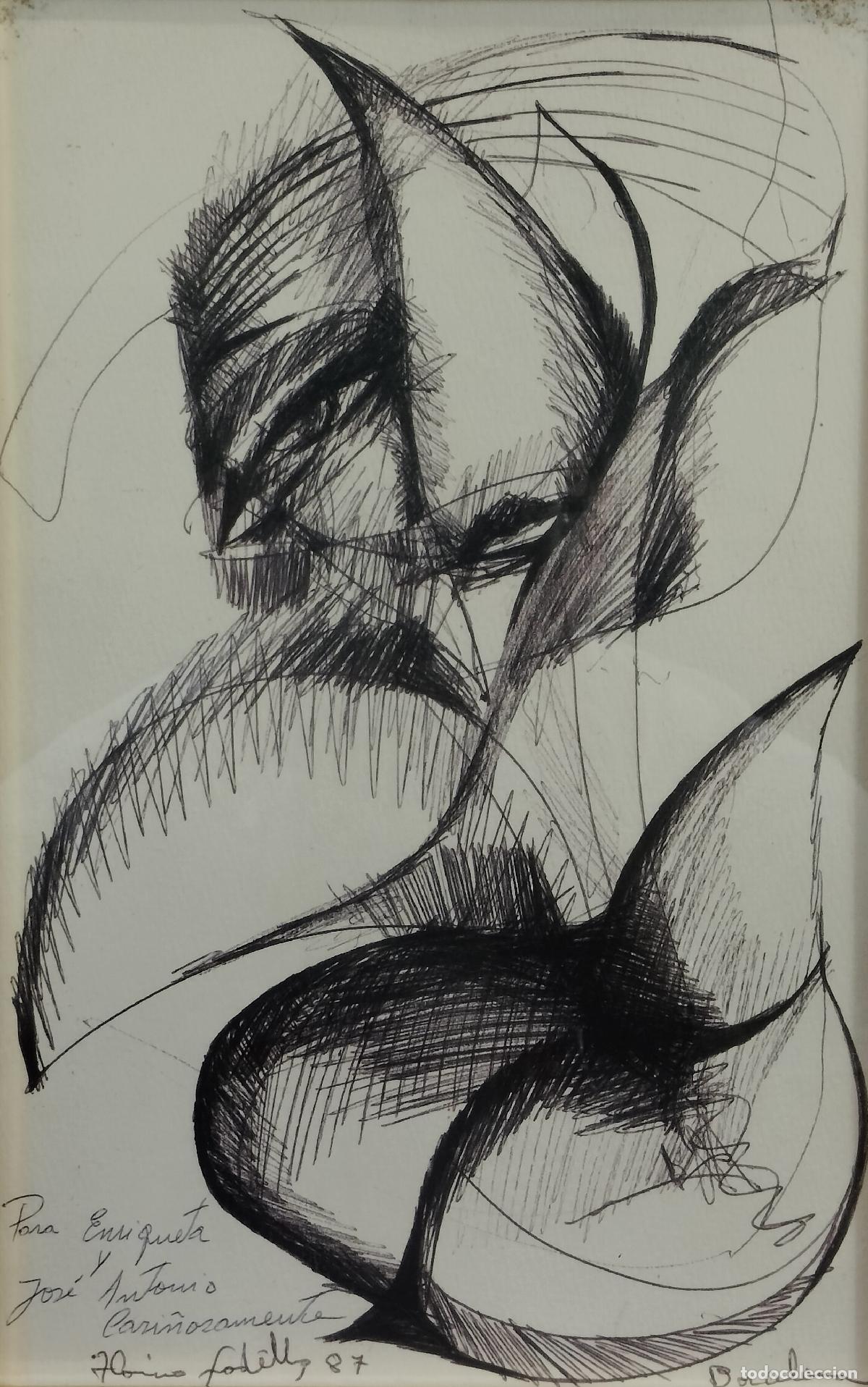 Arte: COMPOSICI&Oacute;N ABSTRACTA. FIRMADA. DIBUJO A TINTA SOBRE PAPEL. ESPA&Ntilde;A. 1987.