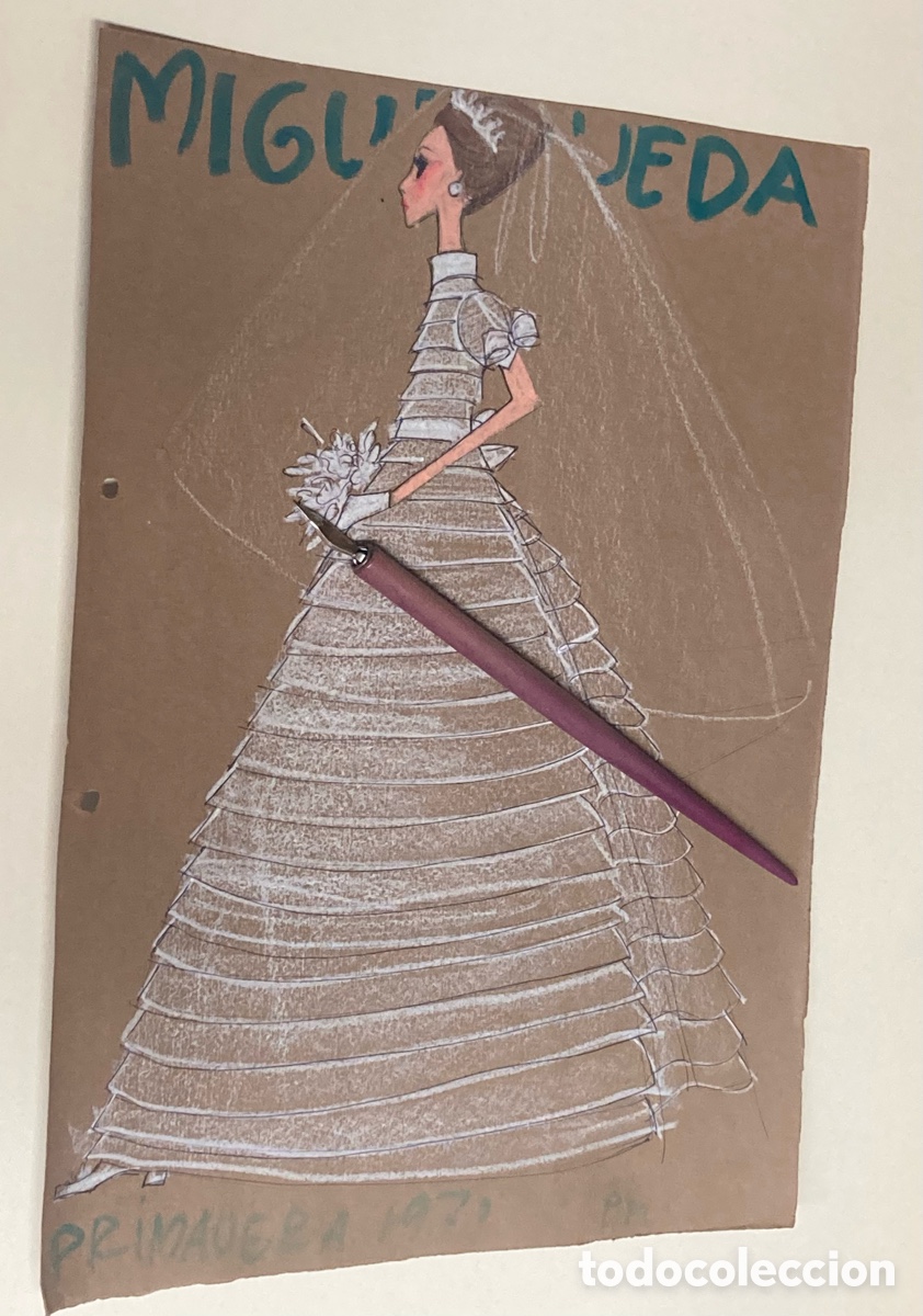 Art: PRIMAVERA 1971 - DIBUJO ORIGINAL MIGUEL RUEDA TRAJE DE NOVIA - FIGUR&Iacute;N ORIGINAL MODA ESPA&Ntilde;OLA