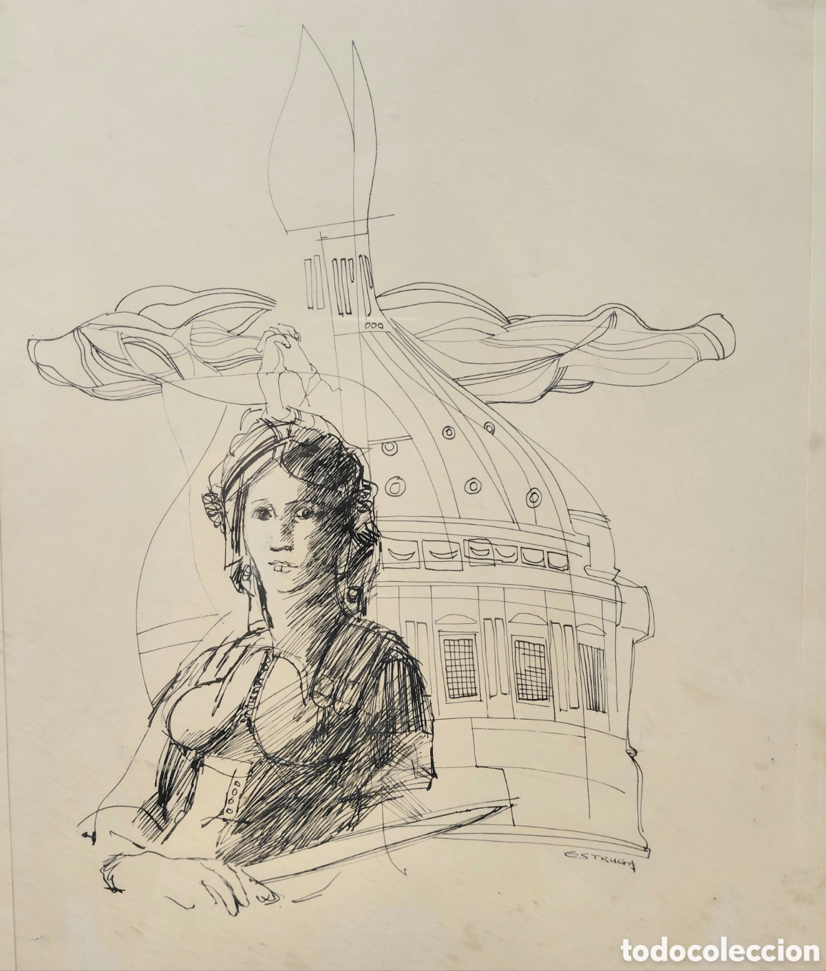 Art: Oscar Estruga (1933). Ilustraci&oacute;n, tinta sobre papel.