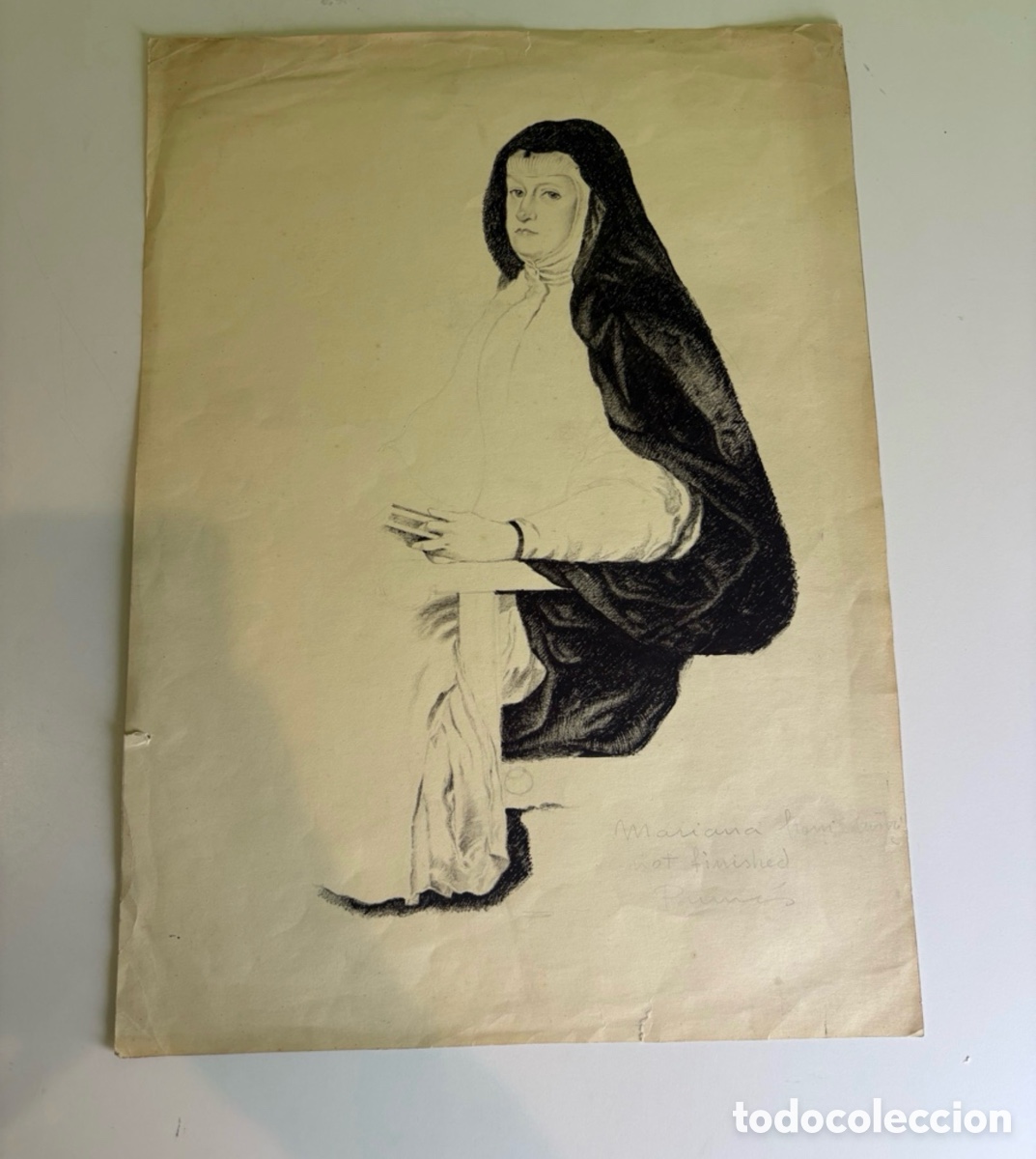 Art: Carles Prun&eacute;s (1937-2017) &ndash; Dibujo sobre papel inacabado, estudio de figura femenina