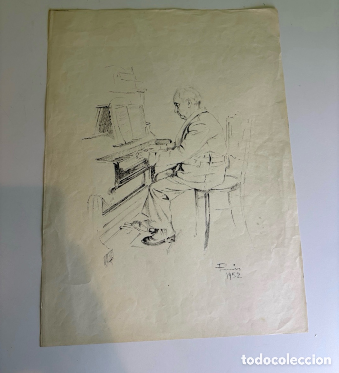 Art: Carles Prun&eacute;s (1937-2017) &ndash; Dibujo sobre papel firmado y fechado 1952, pianista
