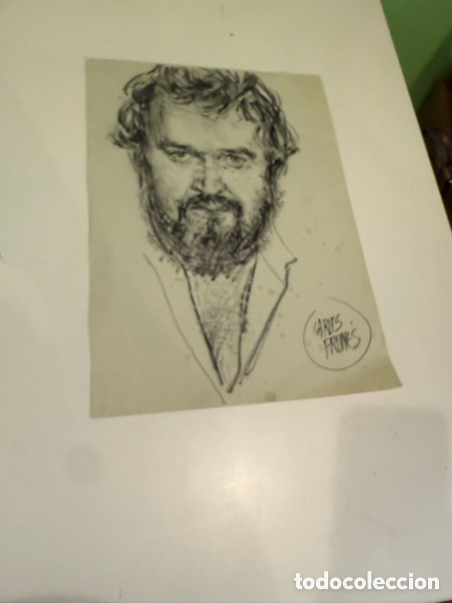 Art: Carles Prun&eacute;s (1937-2017) &ndash; Retrato masculino a carboncillo, firmado