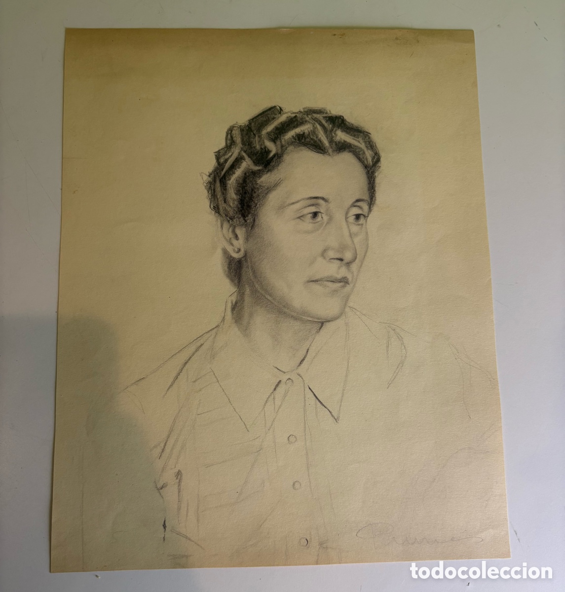 Arte: Carles Prun&eacute;s (1937-2017) &ndash; Dibujo original firmado sobre papel &ndash; Retrato femenino