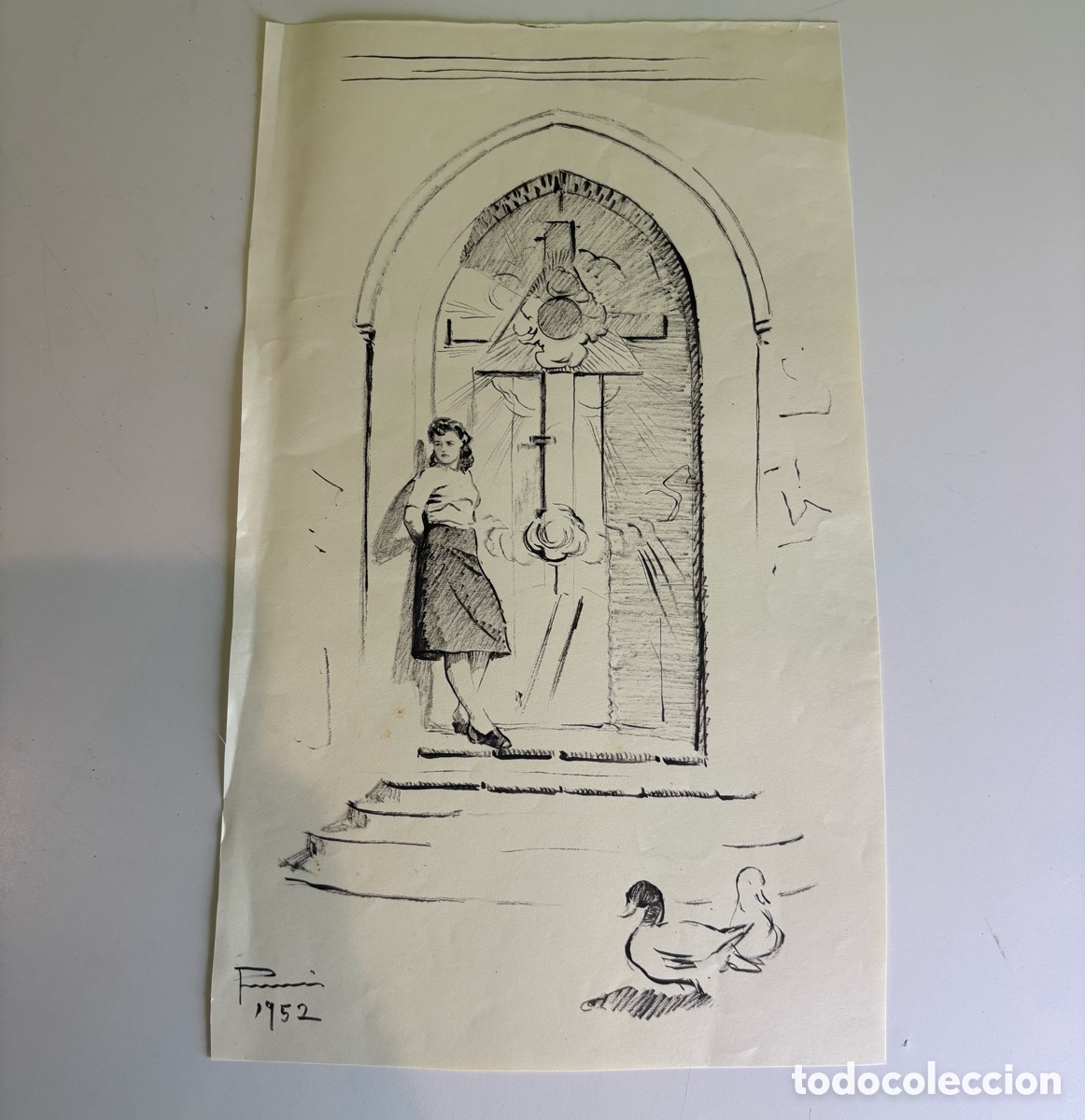 Arte: Carles Prun&eacute;s (1937-2017) &ndash; Dibujo original firmado y fechado 1952 sobre papel